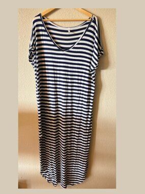 Love Kuza Nautical Stripe Maxi Dress Large Side Slit Casual Dress